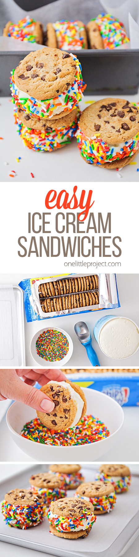 These fun and festive ice cream sandwiches are so easy to make, and have only three ingredients! They're the perfect sweet treat to enjoy this summer!