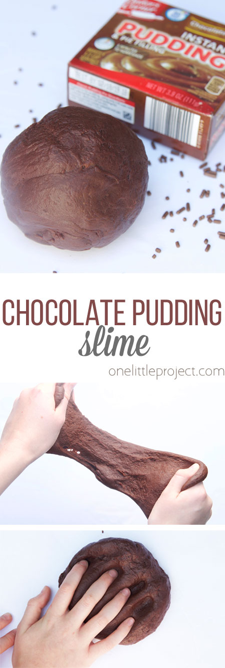 This chocolate pudding slime only requires 4 ingredients and smells so yummy! It's SUCH an easy edible slime recipe!