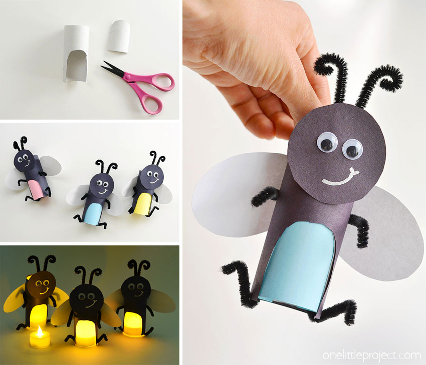 These paper roll fireflies are SO CUTE and they're really easy to make! Add a tea light and the firefly's belly actually glows! This is such a cute kids craft and a super fun summer craft idea! All you need are a few simple craft supplies and you can make your own glowing paper roll firefly in less than 15 minutes!