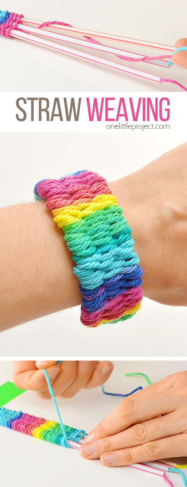 Straw weaving is such a fun craft idea! It's a great summer craft for camps and an awesome craft for kids or tweens. You can weave bracelets, necklaces, headbands and even belts. Wouldn't they make awesome friendship bracelets!? This method of weaving is easy to learn and it's lots of fun!