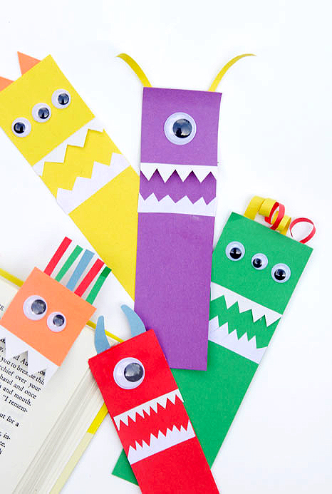 Kids Halloween Crafts - DIY Paper Monster Bookmarks