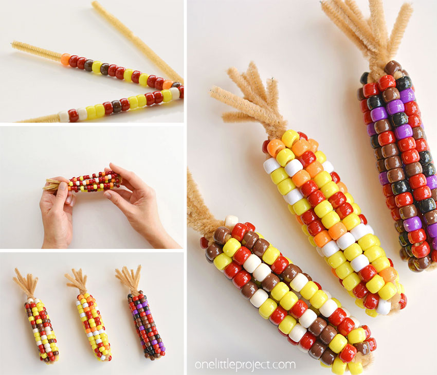 This beaded pipe cleaner Indian corn craft is SO FUN! And it's so simple to make. All you need are two simple supplies that you can usually find at the dollar store. This is such a fun and easy kids craft and a super fun Thanksgiving activity. I love how realistic they end up looking!
