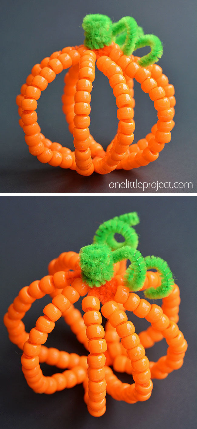 These beaded pipe cleaner pumpkins are SO ADORABLE! And they're really easy to make! All you need are two simple supplies that you can usually find at the dollar store. This is such a fun and simple kids craft that's super for Halloween and Thanksgiving. It’s a great activity for kids, teens, tweens, adults and seniors and a fun activity for October or fall/autumn in general.