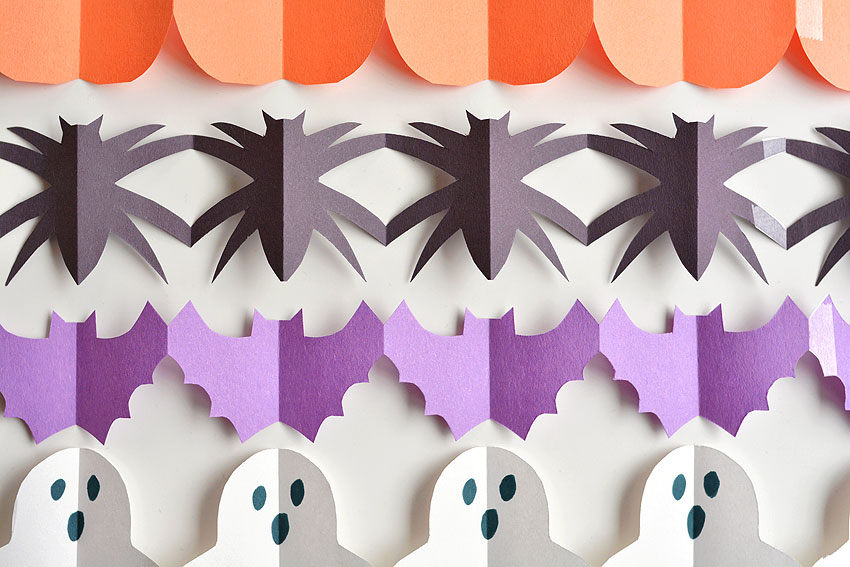 Halloween Paper Garland Cutouts - Bats, Spiders, Pumpkins Ghosts and Black Cats!