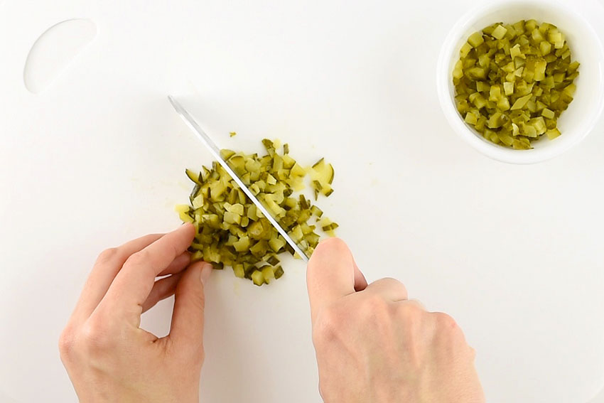 Dill Pickle Dip - Chopping Pickles
