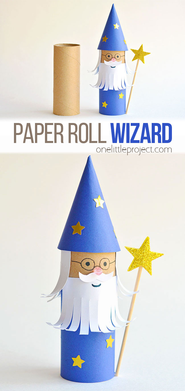 This paper roll wizard is SO CUTE!! And it's really easy to make! What a fun and magical way to transform a toilet paper roll! Such a great recycled craft and a super fun kids craft. Use our free printable template to make it even easier! We love kids activities and creative crafts that you can actually play with when you're done!
