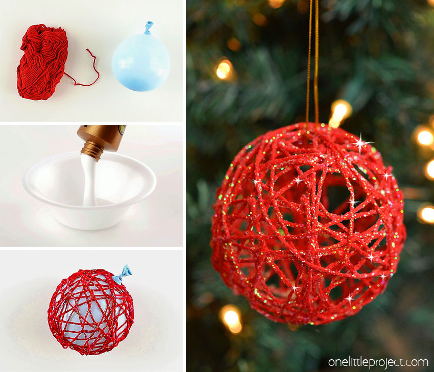 These glitter ball yarn ornaments using balloons are so PRETTY and they're so much fun to make! This is such a fun Christmas craft and a great way to make homemade Christmas ornaments. They look so sparkly and pretty on the Christmas tree! Make them in all your favourite festive colors!