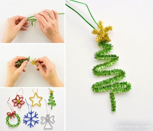 Easy Pipe Cleaner Tree Ornaments - One Little Project