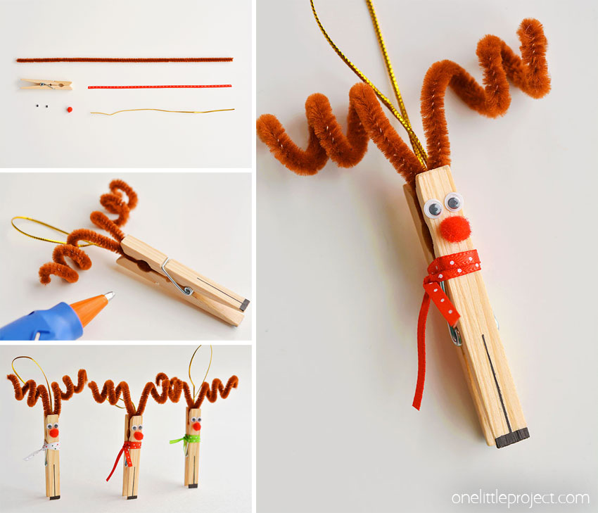 These clothespin reindeer are SO CUTE! In less than 5 minutes you can make an adorable homemade Christmas ornament using only dollar store supplies!