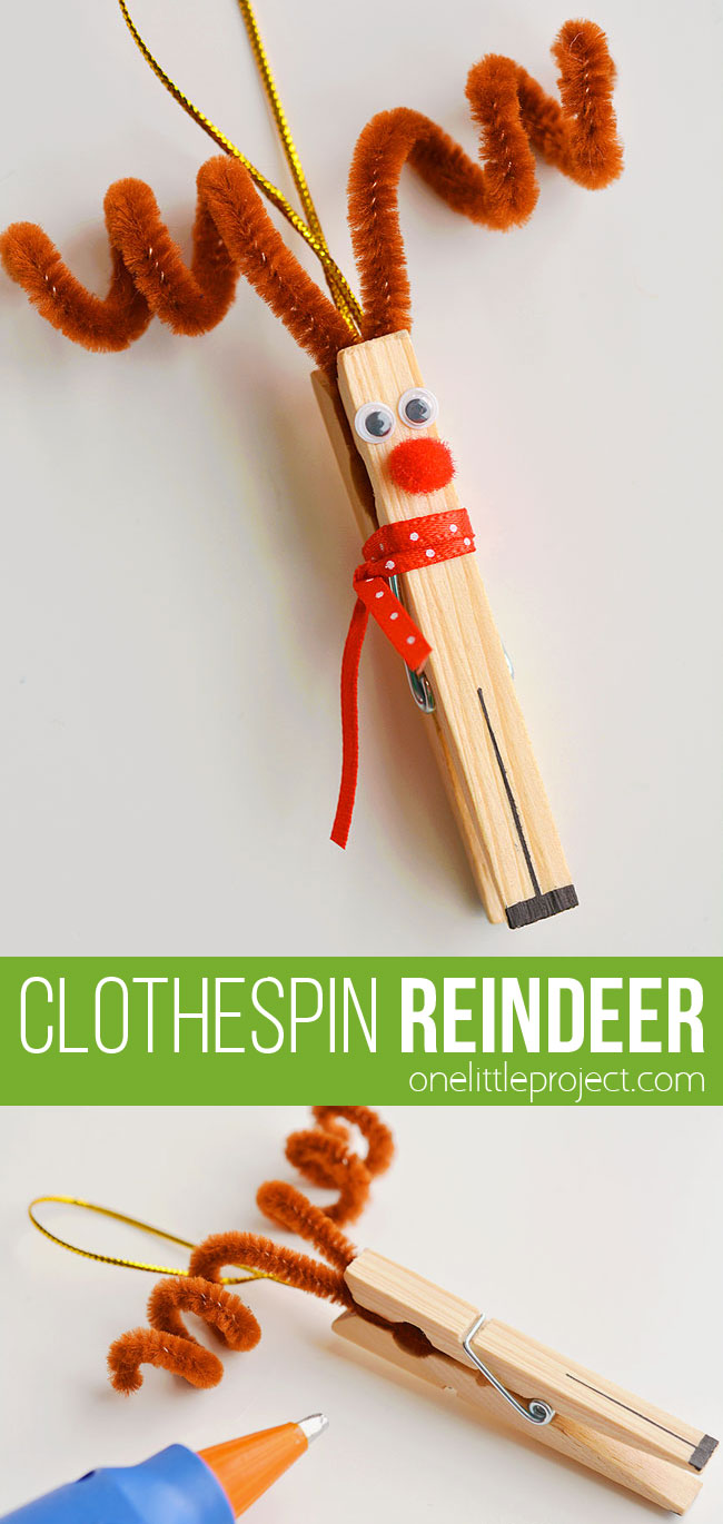 These clothespin reindeer are SO CUTE! In less than 5 minutes you can make an adorable homemade Christmas ornament using only dollar store supplies!
