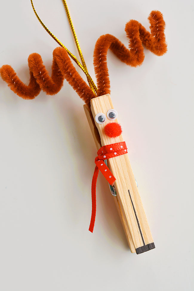 40+ Easy Christmas Crafts for Kids - Clothespin Reindeer Ornament