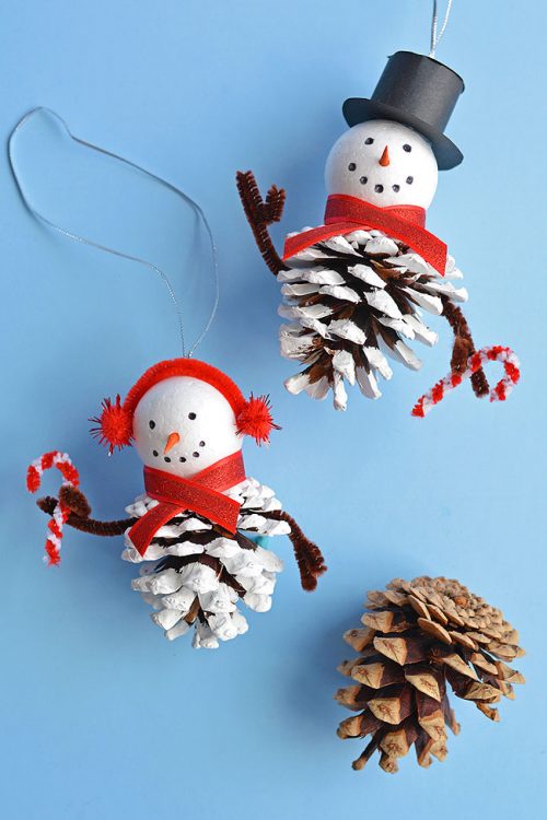 Christmas DIY Ornament Ideas - Pinecone Snowman Ornaments