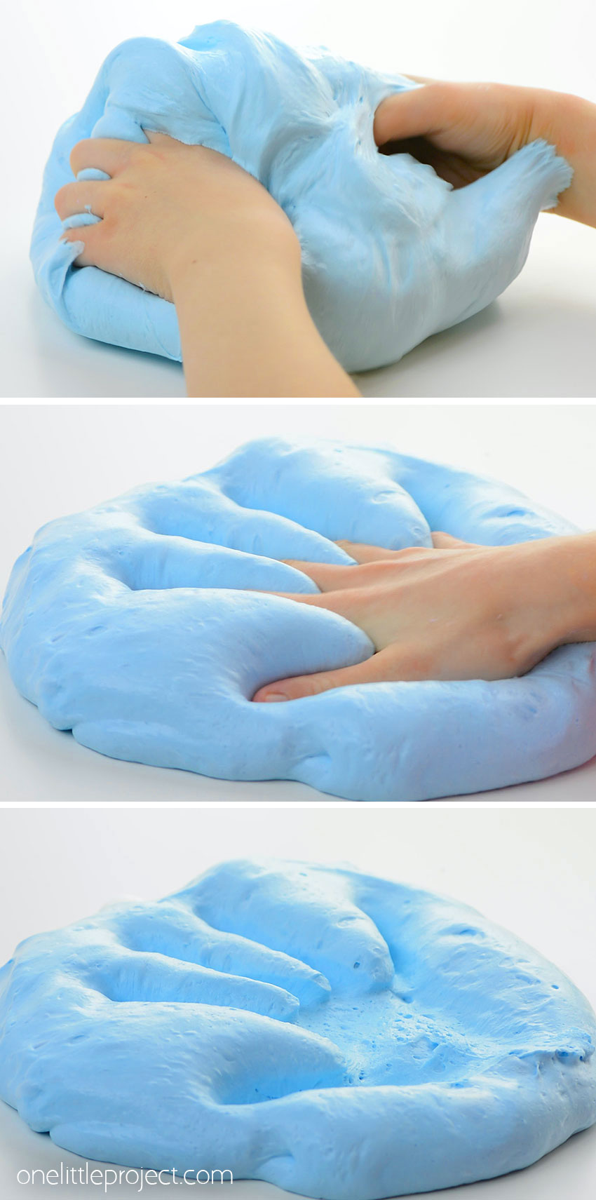 Playing with blue fluffy slime