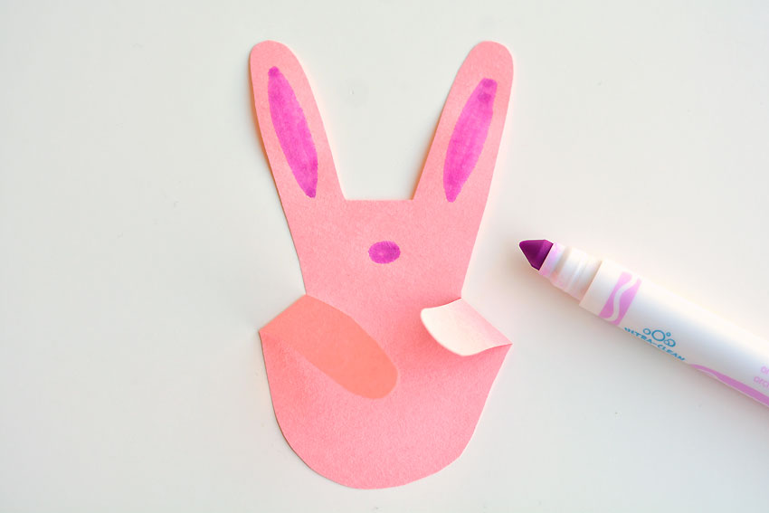 Paper Handprint Bunnies - Draw the pink of the ears and nose