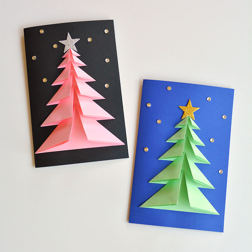 40+ Easy Christmas Crafts for Kids - 3D Paper Christmas Tree Card