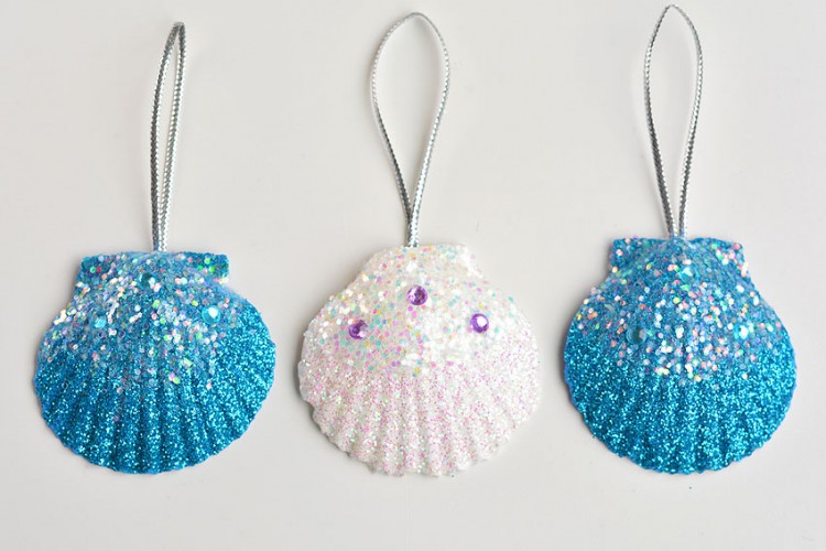 DIY glitter seashell ornaments