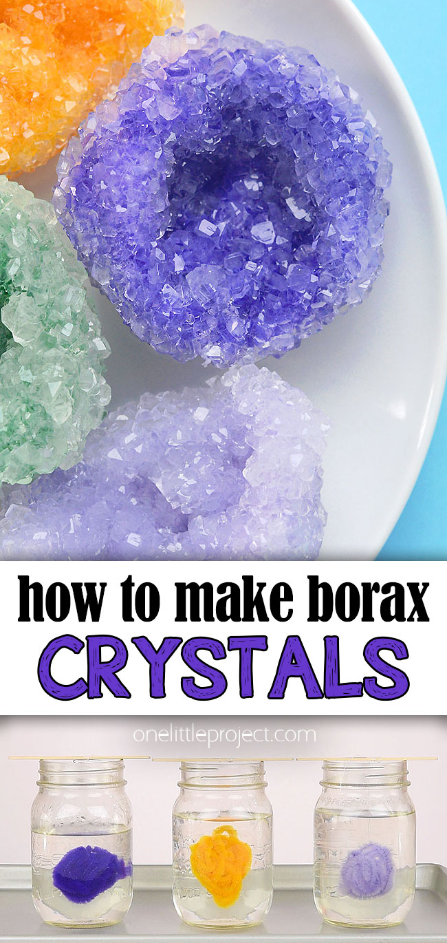 Pin image collage showing how to make borax crystals