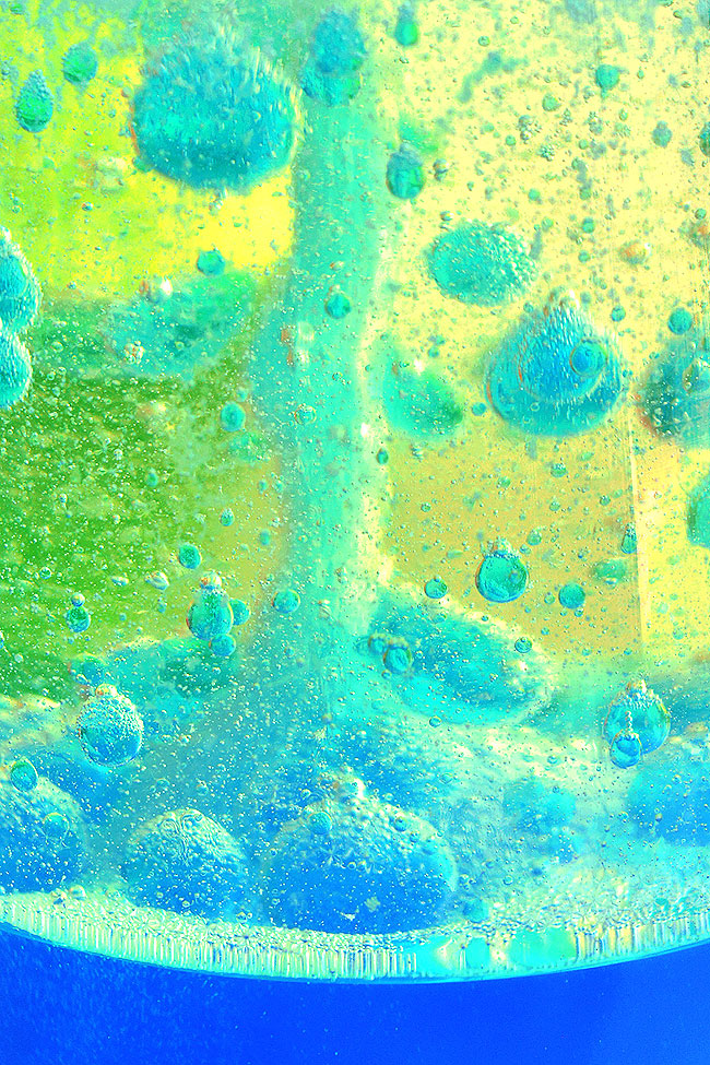 Close up of blue bubbles in the lava lamp