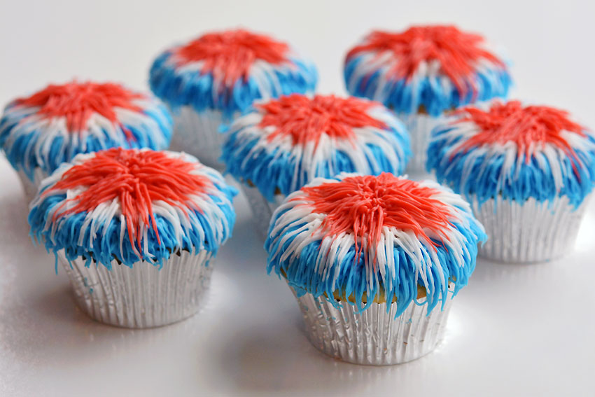 Firework cupcakes on a white background