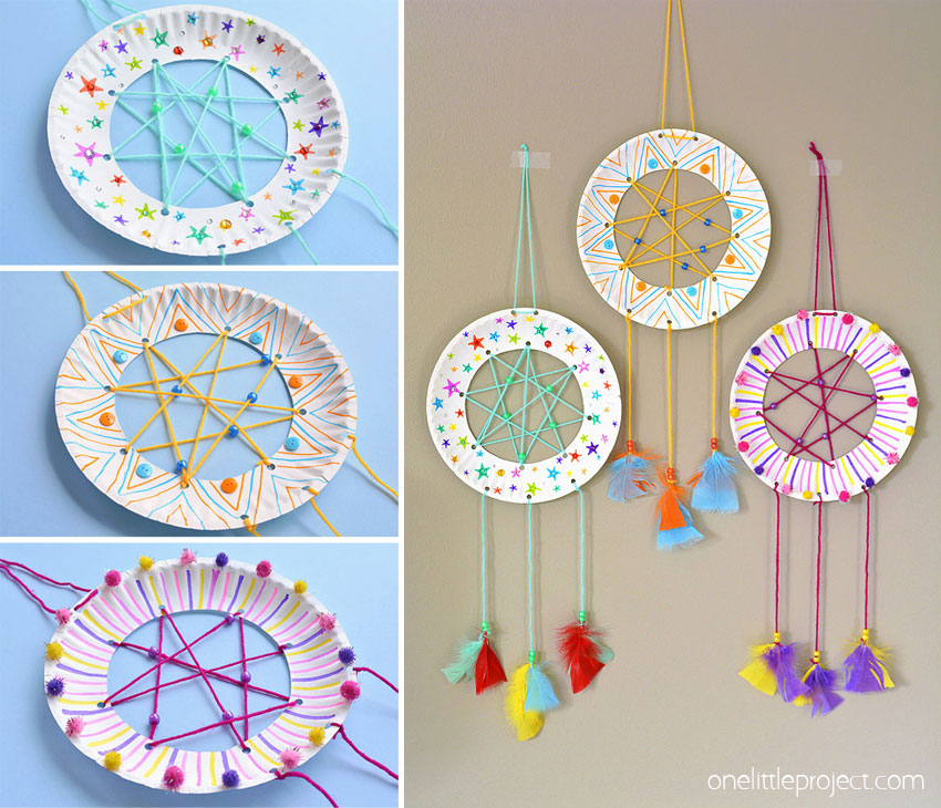 Collage of images showing how to make a dreamcatcher