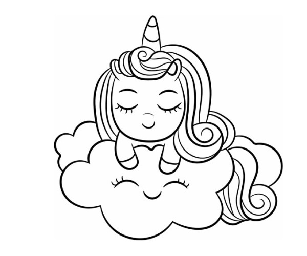 Happy unicorn on a cloud