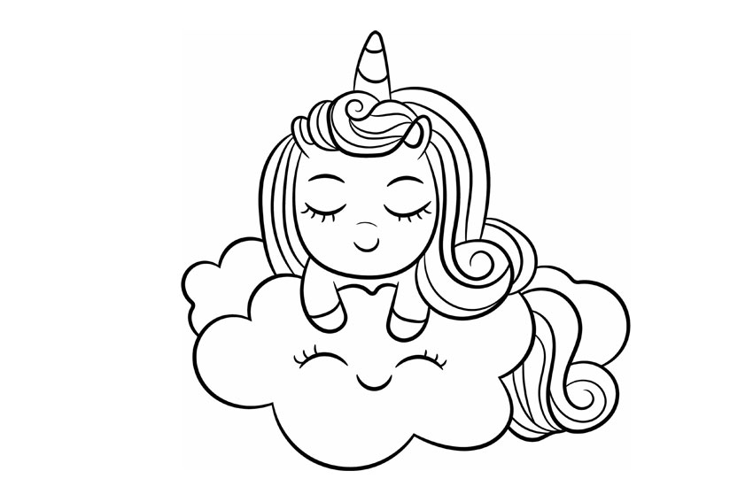 Unicorn resting on a happy cloud