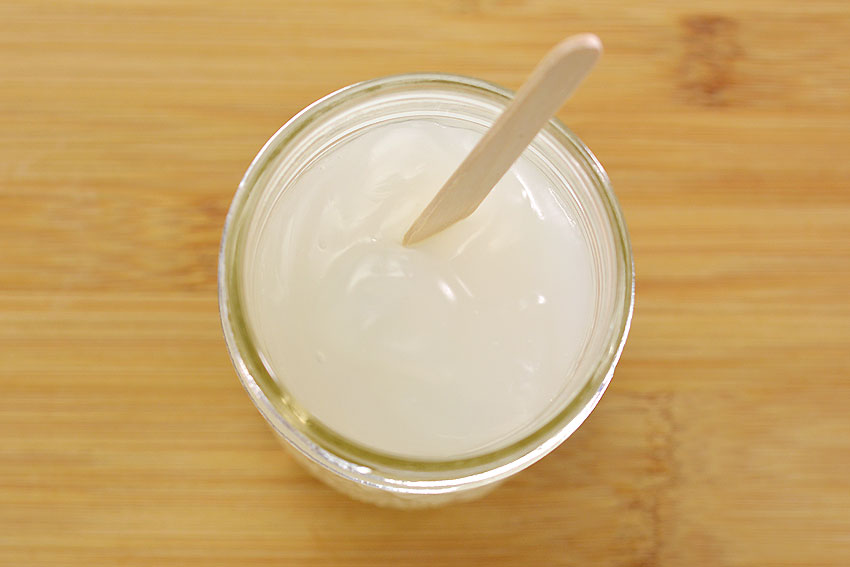 Top shot of homemade glue in a jar