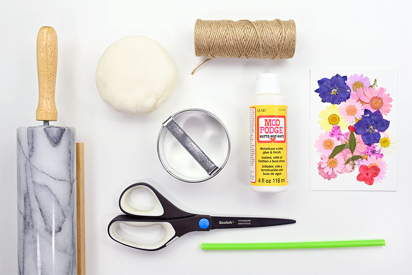 Supplies for making a pressed flower ornament