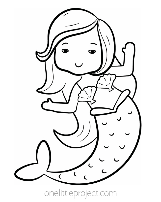 Mermaid with seashell top coloring sheet