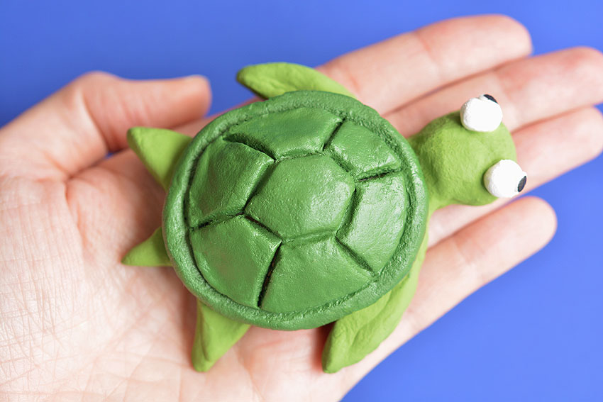 Top view of a turtle out of clay
