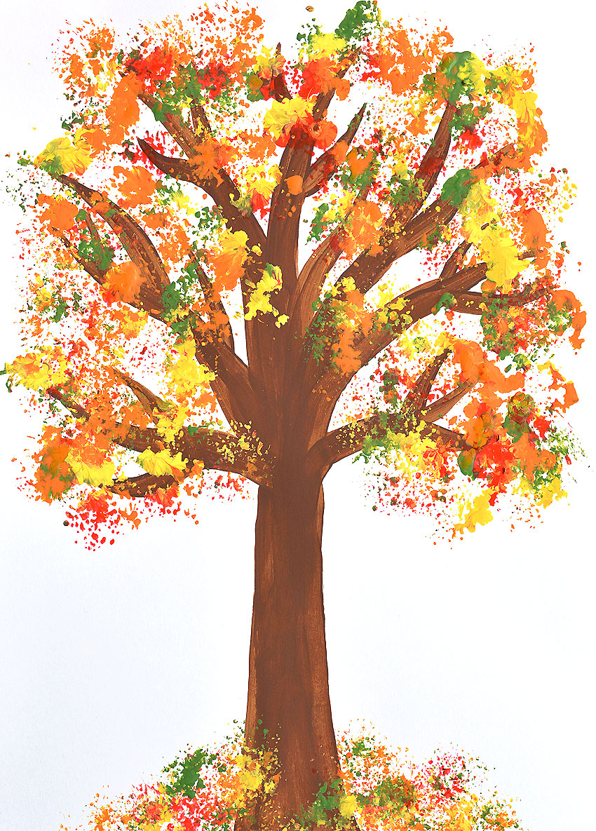Fall tree painting made with broccoli