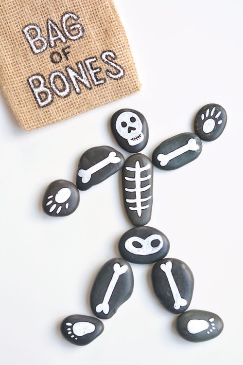 Halloween Crafts for Kids - Bag of Bones Halloween Painted Rocks