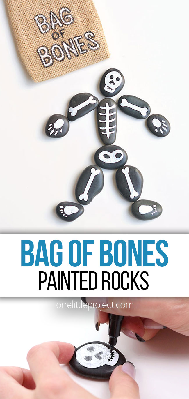 Pin image for bag of bones Halloween painted rocks