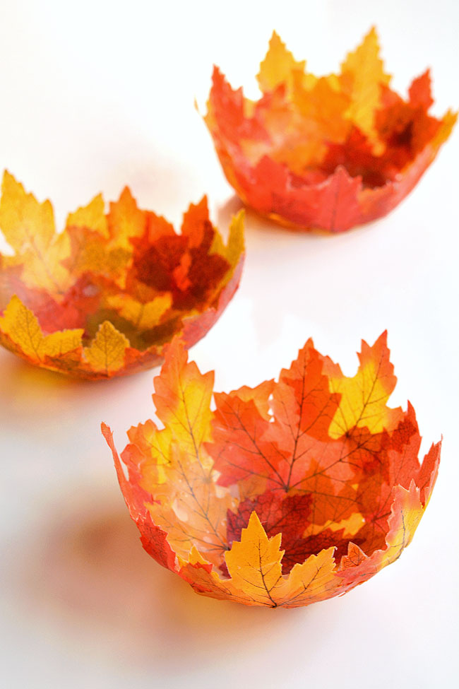Three fall coloured leaf bowls
