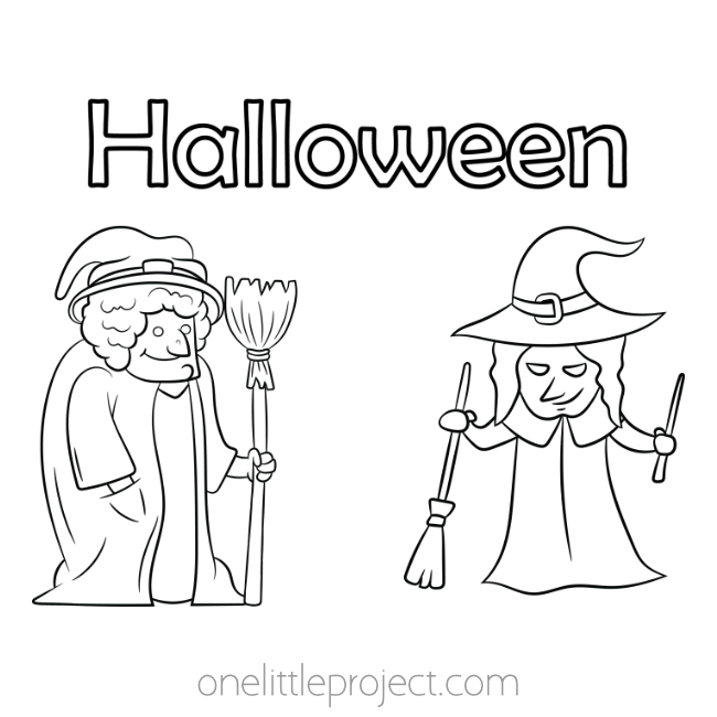 Two witches below the word Halloween