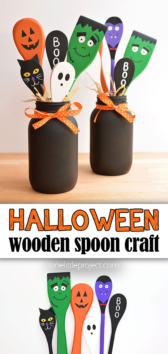 Pin image for Halloween wooden spoon craft