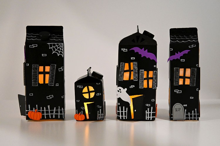 Haunted house craft made with milk cartons