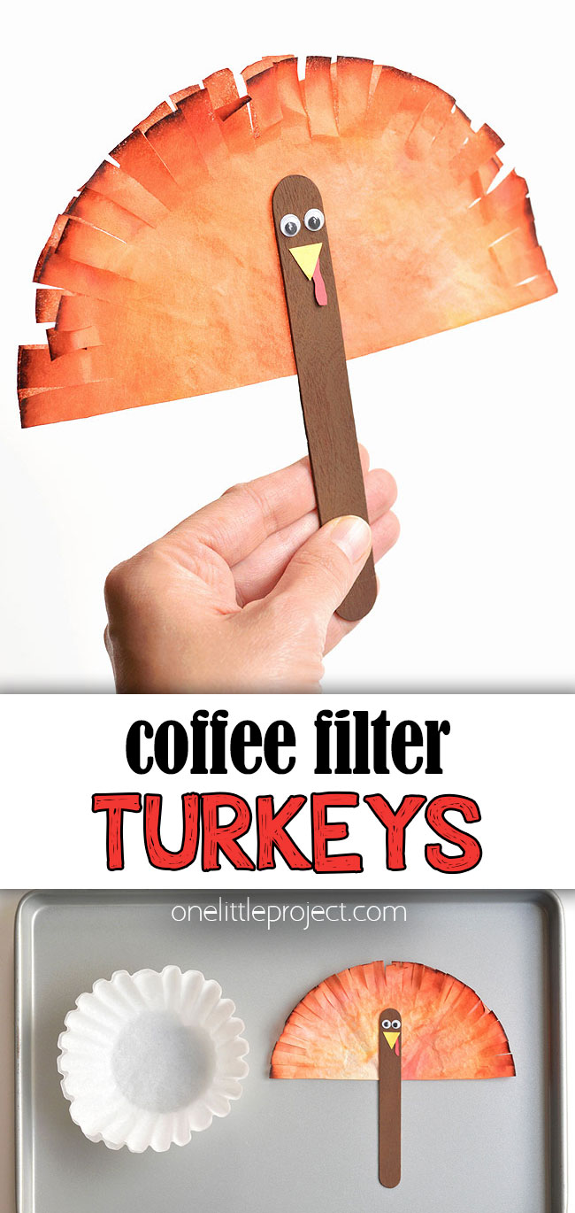 Collage image of coffee filter turkey craft