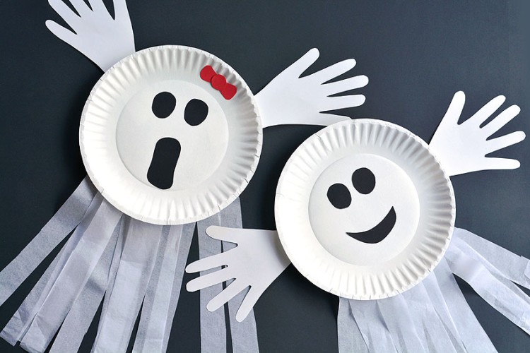 Handprint ghost craft made with a paper plate