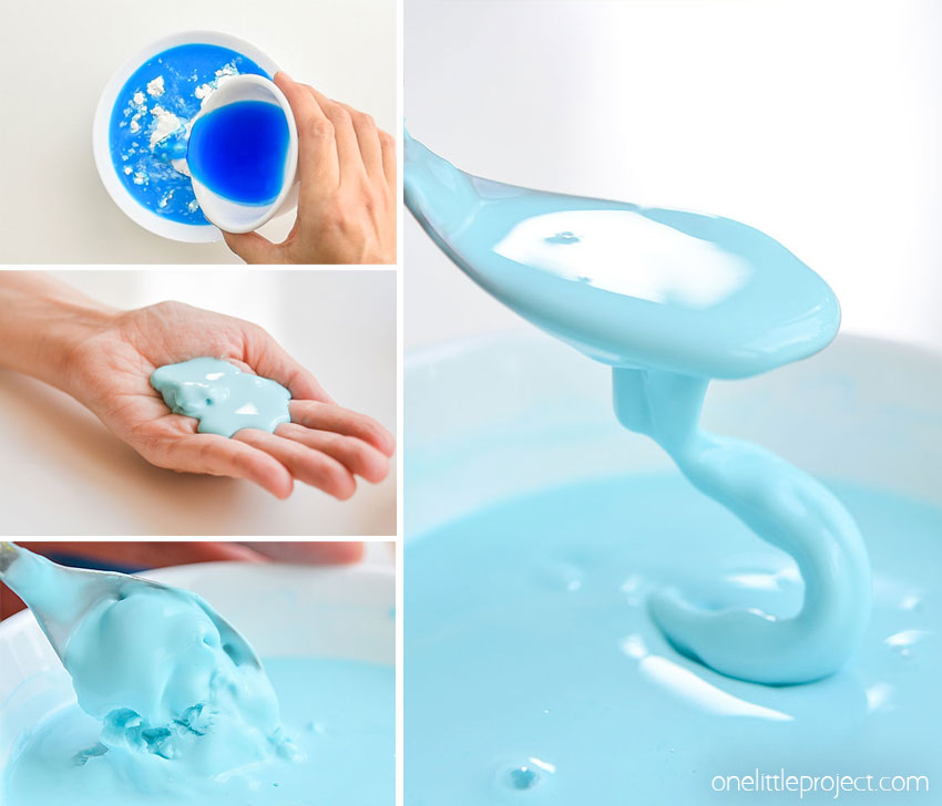 Collage of images showing how to make oobleck
