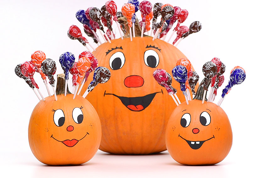 Three lollipop pumpkins grouped together