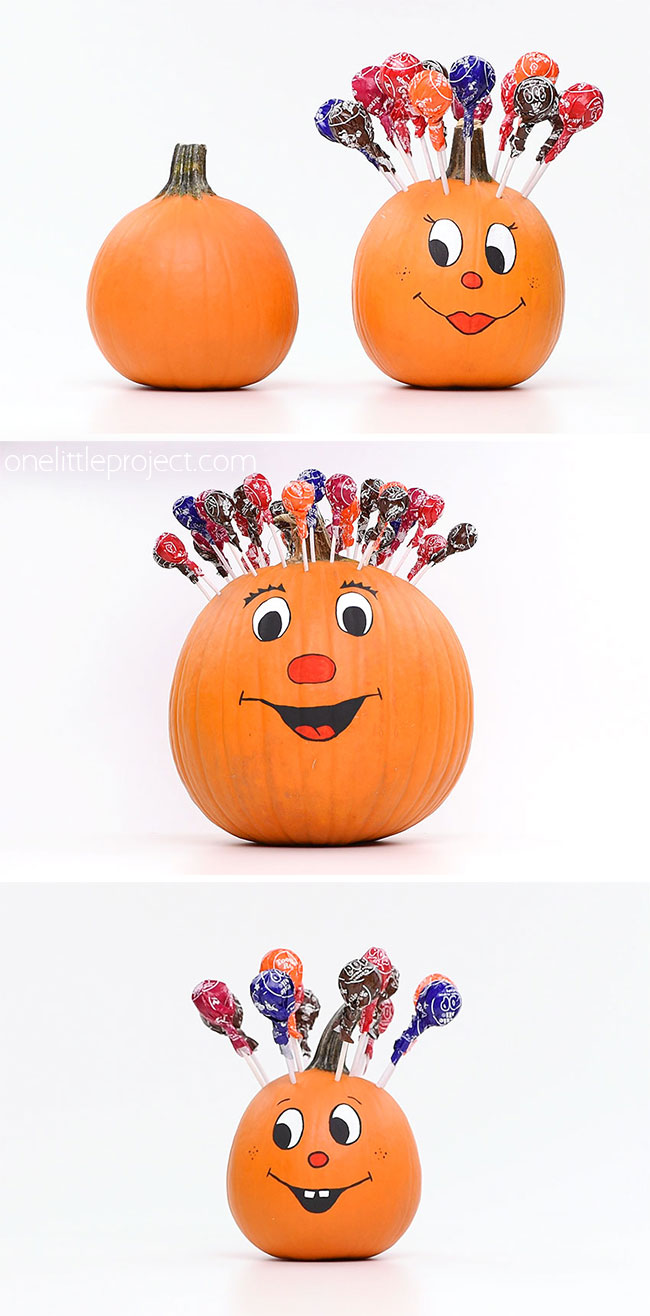 3 pumpkin lollipop holders