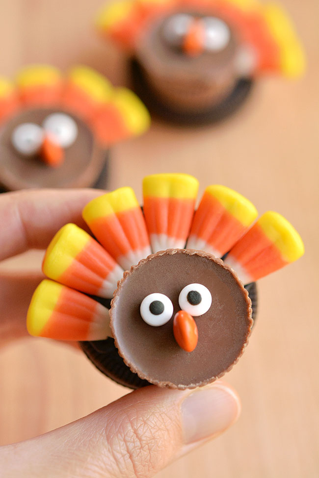 Chocolate turkey treat for kids, held in a hand