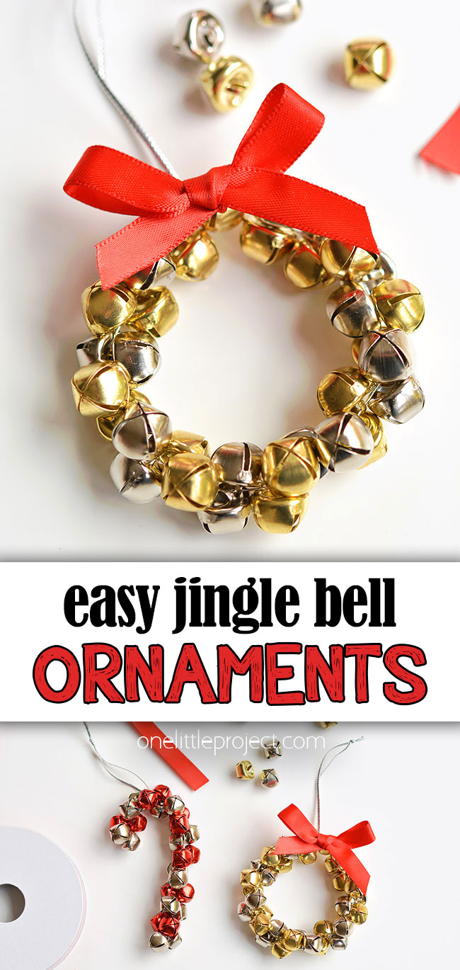 Wreath and candy cane jingle bell ornament craft