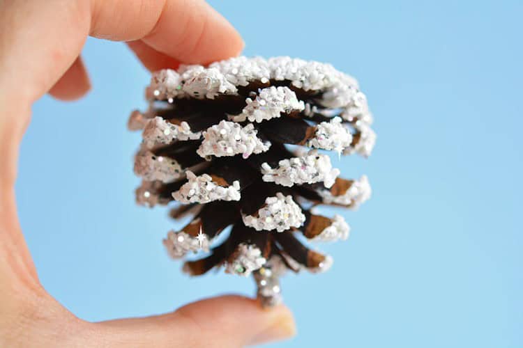 DIY snowy pinecone decoration