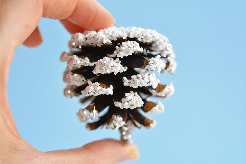 Snowy and glittery pinecone