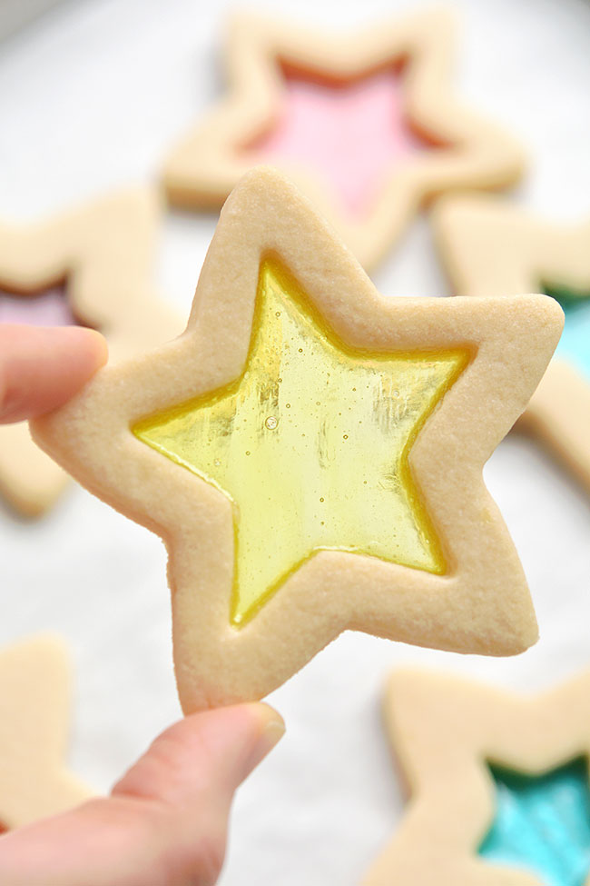 Yellow star stained glass cookie