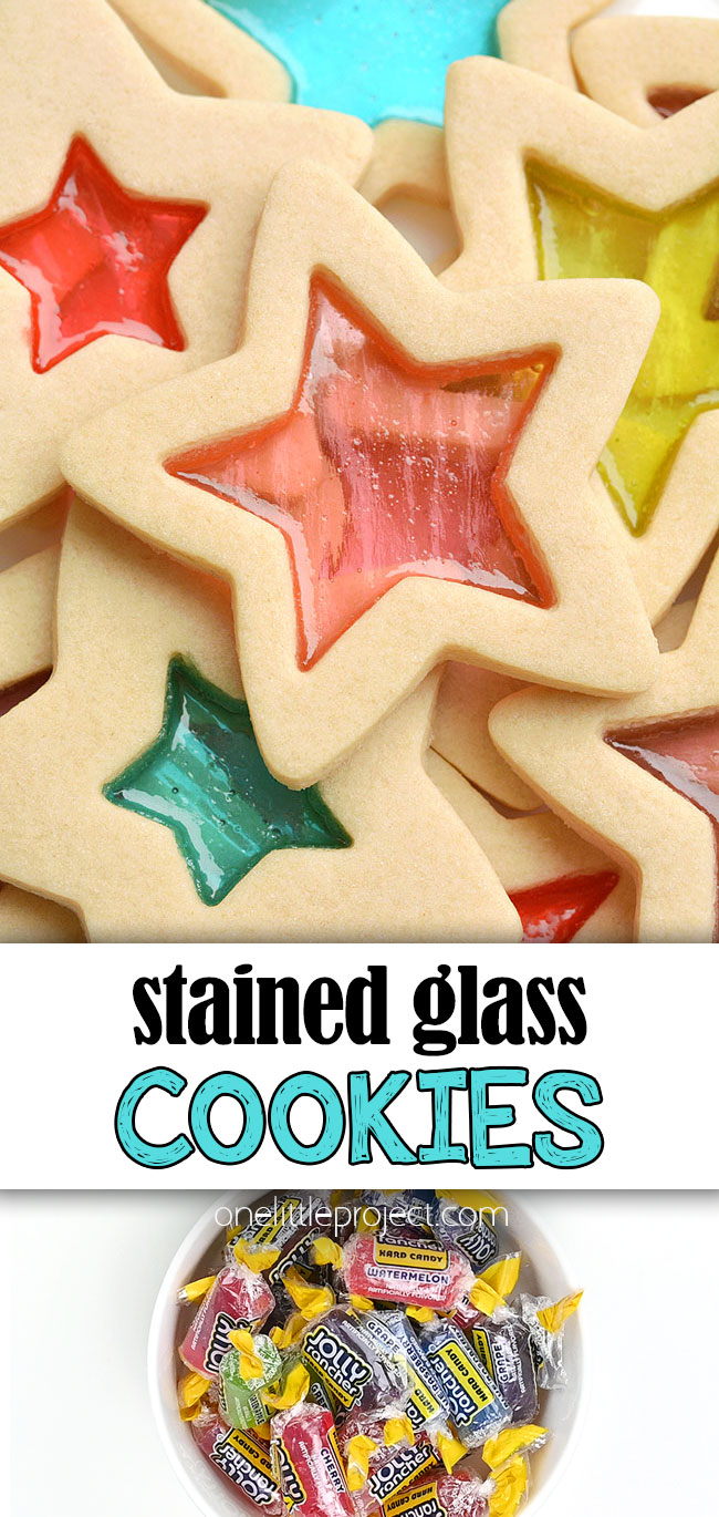Collage of stained glass sugar cookies and jolly ranchers