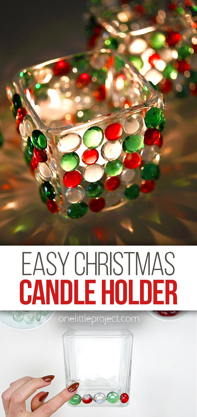 Christmas candle holder with glass beads