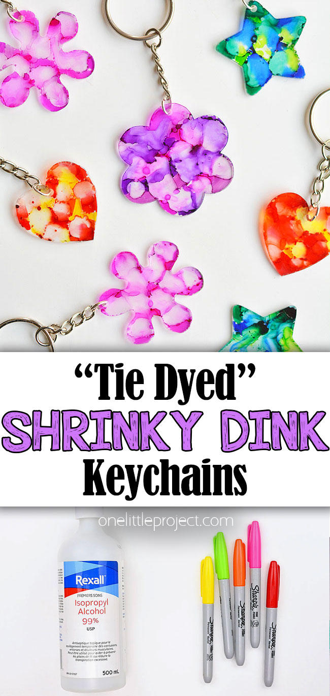 Sharpie tie dye Shrinky Dink keychain